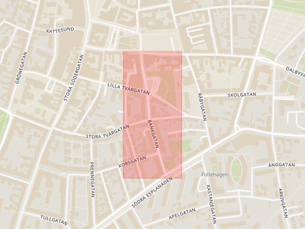Karta som med röd fyrkant ramar in Bankgatan, Lund, Skåne län
