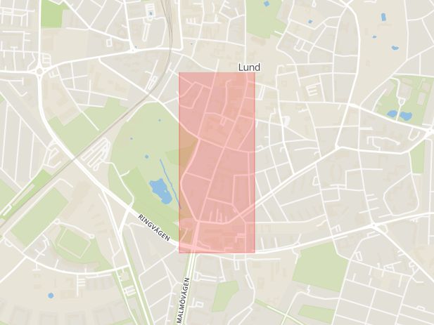 Karta som med röd fyrkant ramar in Stora Södergatan, Lund, Skåne län