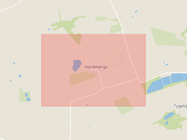Karta som med röd fyrkant ramar in Hardeberga, Lund, Skåne län