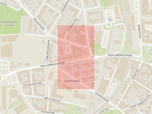 Karta som med röd fyrkant ramar in Trollebergsvägen, Ringvägen, Lund, Skåne län