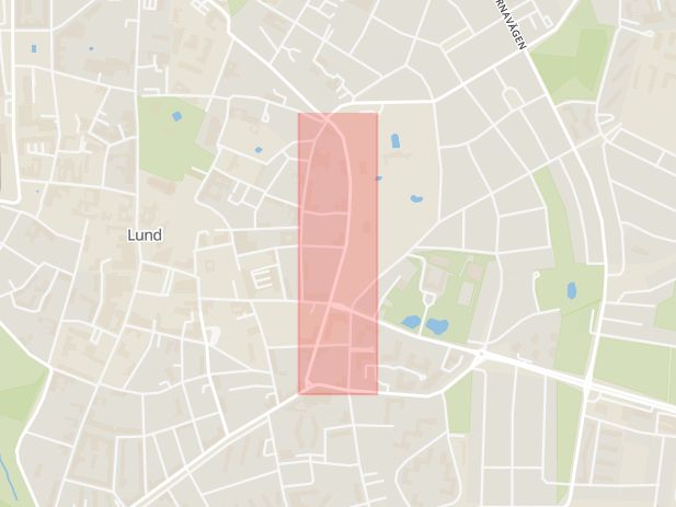 Karta som med röd fyrkant ramar in Östra Vallgatan, Malmö, Skåne län