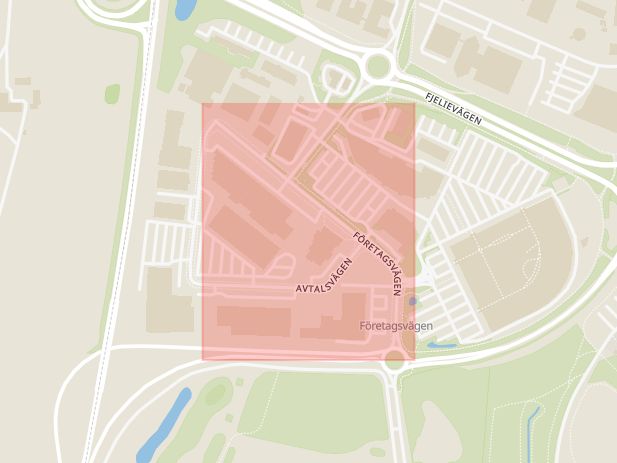 Karta som med röd fyrkant ramar in Företagsvägen, Lund, Skåne län