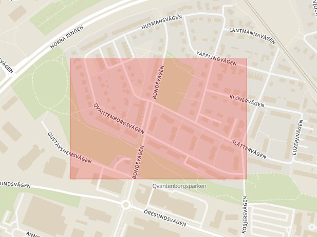 Karta som med röd fyrkant ramar in Klosters Fälad, Qvantenborgsvägen, Lund, Skåne län