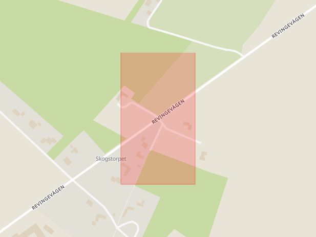 Karta som med röd fyrkant ramar in Sandby, Revingevägen, Södra Sandby, Lund, Skåne län