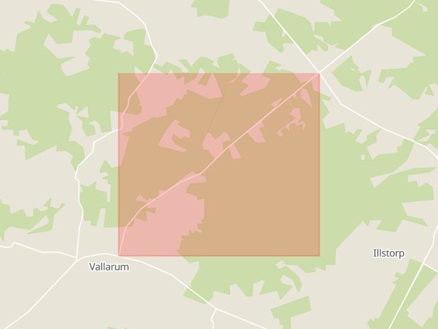 Karta som med röd fyrkant ramar in Vallarum, Degebergavägen, Sjöbo, Skåne län