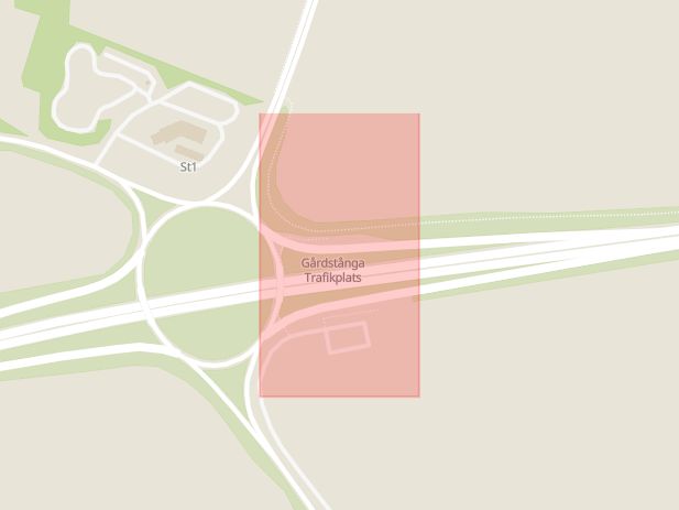 Karta som med röd fyrkant ramar in Trafikplats Gårdstånga, Eslöv, Skåne län