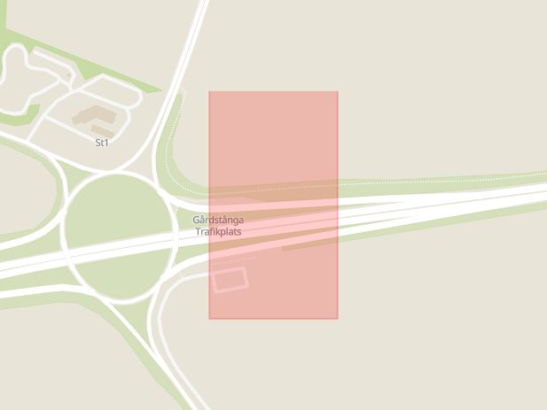Karta som med röd fyrkant ramar in Trafikplats Gårdstånga, Lund, Skåne län