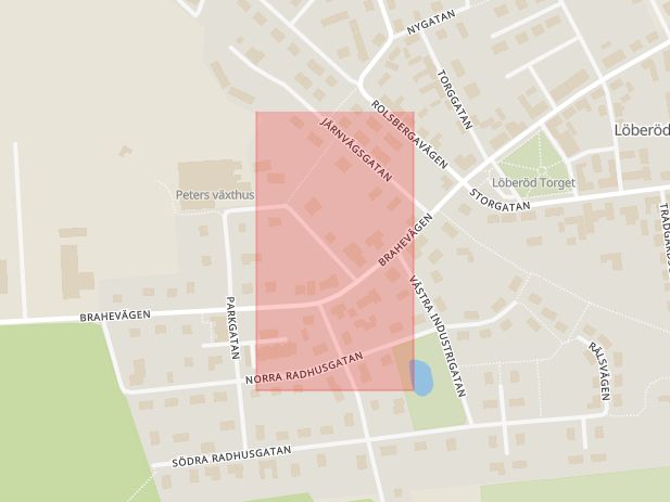 Karta som med röd fyrkant ramar in Verkstadsgatan, Eslöv, Skåne län