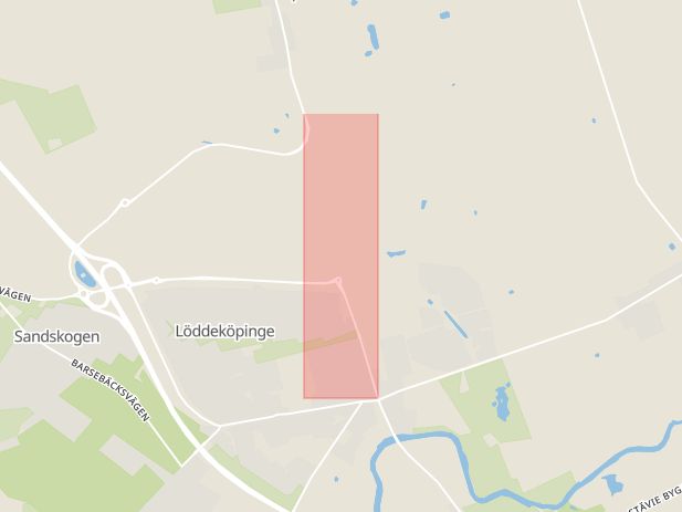 Karta som med röd fyrkant ramar in Löddeköpinge, Landskronavägen, Kävlinge, Skåne län