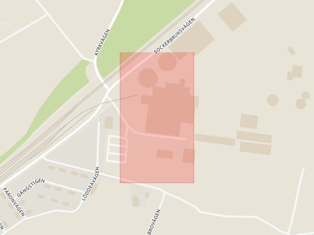 Karta som med röd fyrkant ramar in Örtofta, Sockerbruket, Eslöv, Skåne län
