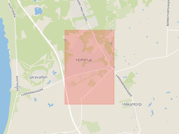 Karta som med röd fyrkant ramar in Hofterup, Kävlinge, Skåne län
