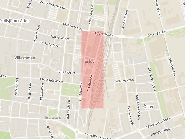 Karta som med röd fyrkant ramar in Marieholm, Storgatan, Eslöv, Skåne län