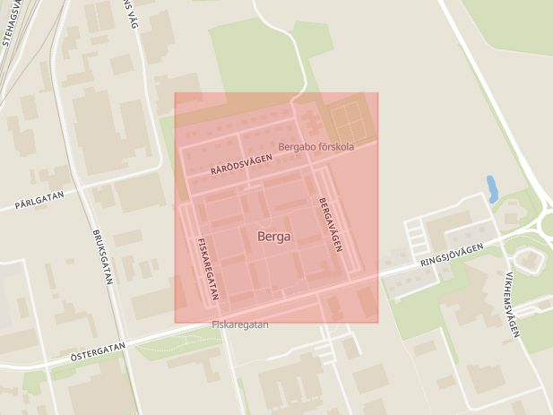 Karta som med röd fyrkant ramar in Berga, Eslöv, Skåne län
