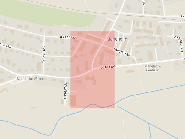 Karta som med röd fyrkant ramar in Teckomatorp, Marieholm, Svalöv, Skåne län