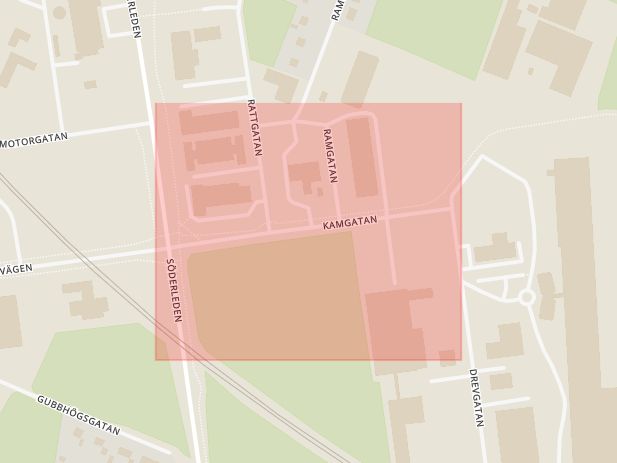 Karta som med röd fyrkant ramar in Kamgatan, Landskrona, Skåne län