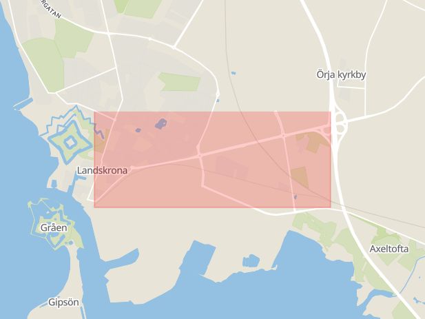 Karta som med röd fyrkant ramar in Österleden, Landskrona, Skåne län
