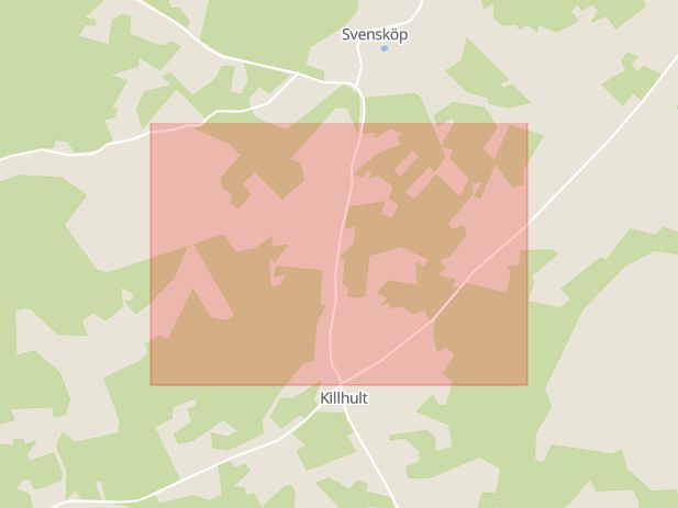 Karta som med röd fyrkant ramar in Killhult, Svensköp, Tollarp, Hörby, Skåne län
