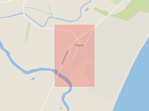 Karta som med röd fyrkant ramar in Yngsjö, Gamla Byvägen, Kristianstad, Skåne län