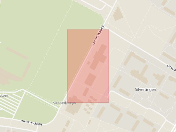 Karta som med röd fyrkant ramar in Pilängsskolan, Landskrona, Skåne län