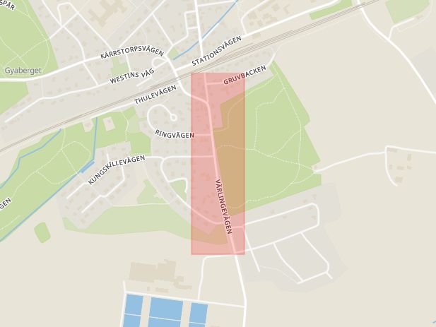 Karta som med röd fyrkant ramar in Värlingevägen, Stehag, Eslöv, Skåne län