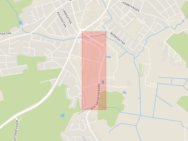 Karta som med röd fyrkant ramar in Nya Sätoftavägen, Höör, Skåne län