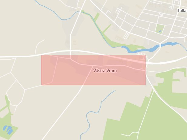 Karta som med röd fyrkant ramar in Vrams Bygata, Tollarp, Kristianstad, Skåne län