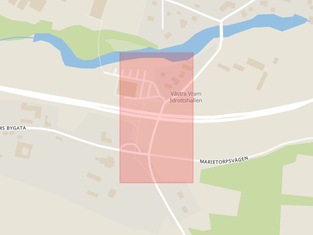 Karta som med röd fyrkant ramar in Lundgrens Väg, Malmövägen, Tollarp, Kristianstad, Skåne län