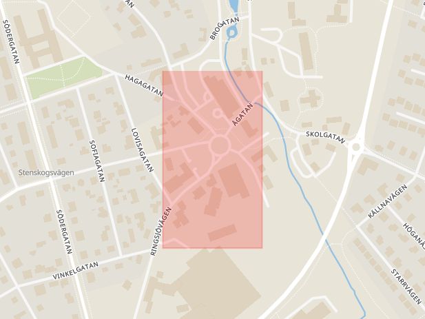 Karta som med röd fyrkant ramar in Gamla Torg, Storgatan, Höör, Skåne län