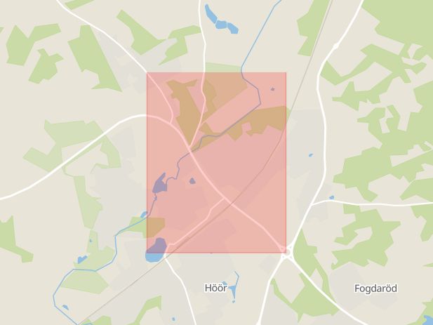 Karta som med röd fyrkant ramar in Frostavallsvägen, Höör, Skåne län
