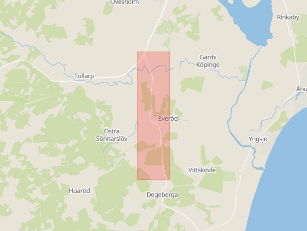 Karta som med röd fyrkant ramar in Everöd, Degebergavägen, Kristianstad, Skåne län