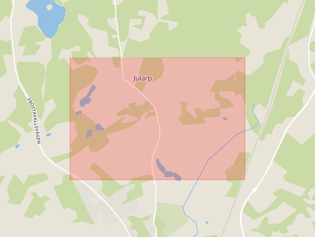 Karta som med röd fyrkant ramar in Jularp, Höör, Skåne län