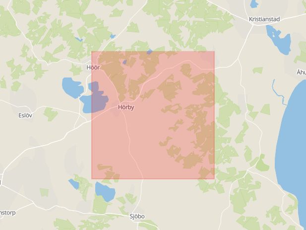 Karta som med röd fyrkant ramar in Hörby, Skåne län