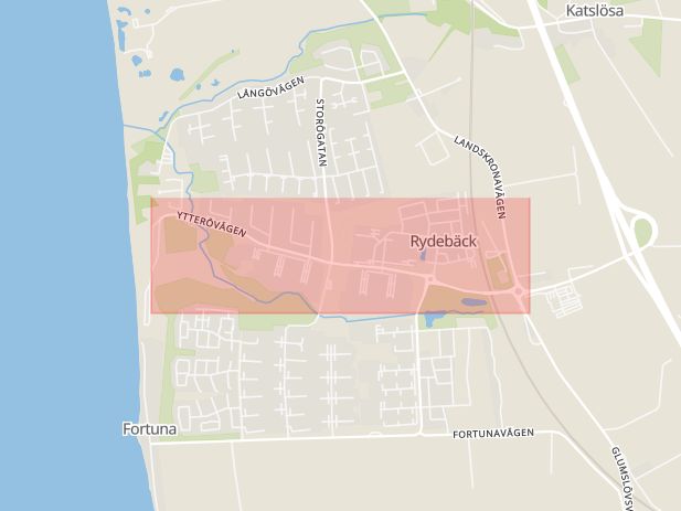 Karta som med röd fyrkant ramar in Rydebäck, Ytterövägen, Helsingborg, Skåne län