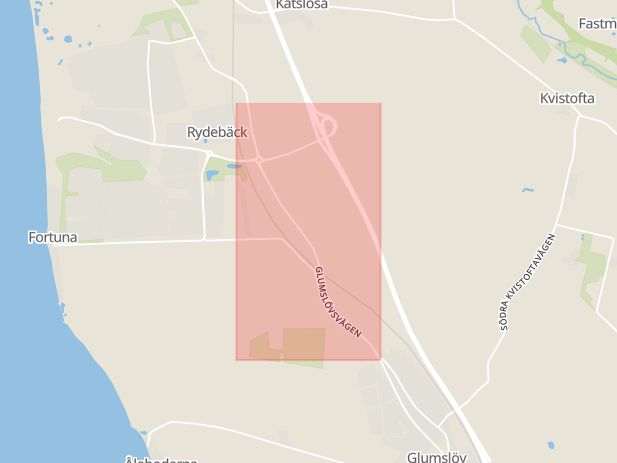 Karta som med röd fyrkant ramar in Landskronavägen, Hästhage, Landskrona, Skåne län