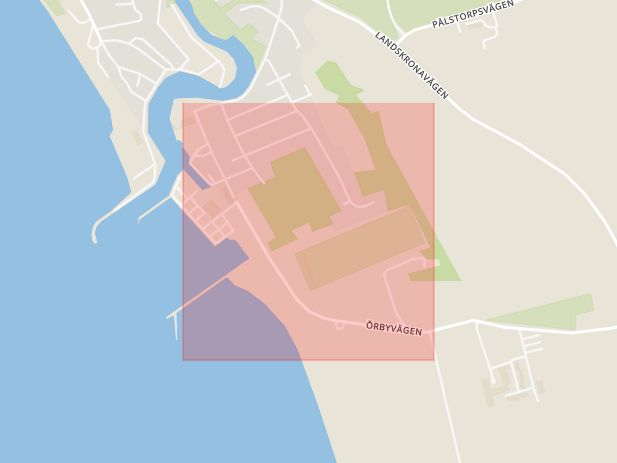 Karta som med röd fyrkant ramar in Västindiegatan, Helsingborg, Skåne län