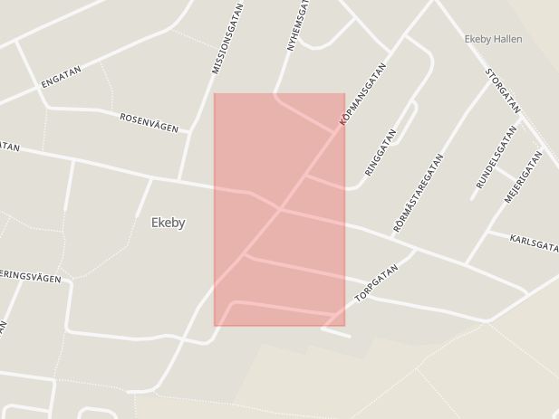 Karta som med röd fyrkant ramar in Ekeby, Bjuv, Skåne län
