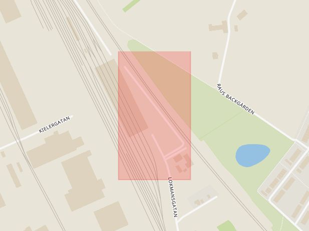 Karta som med röd fyrkant ramar in Lokmansgatan, Helsingborg, Skåne län