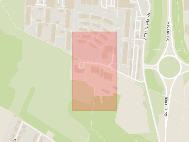 Karta som med röd fyrkant ramar in Ättekulla, Helsingborg, Skåne län