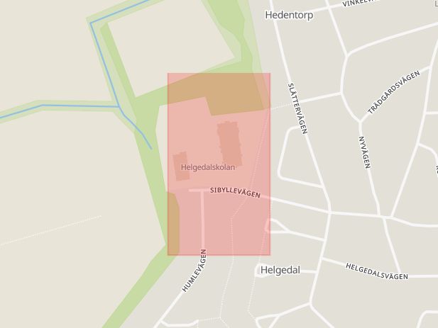 Karta som med röd fyrkant ramar in Helgedal, Åsumsvägen, Norra Åsum, Kristianstad, Skåne län