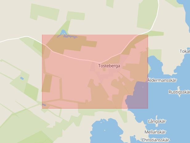 Karta som med röd fyrkant ramar in Tosteberga, Kristianstad, Skåne län