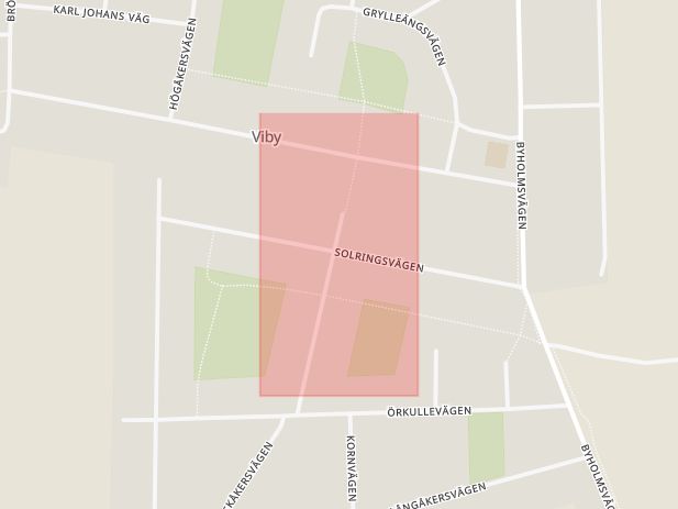 Karta som med röd fyrkant ramar in Viby, Kristianstad, Skåne län