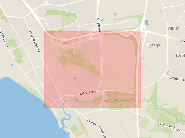 Karta som med röd fyrkant ramar in Ättekulla, Helsingborg, Skåne län