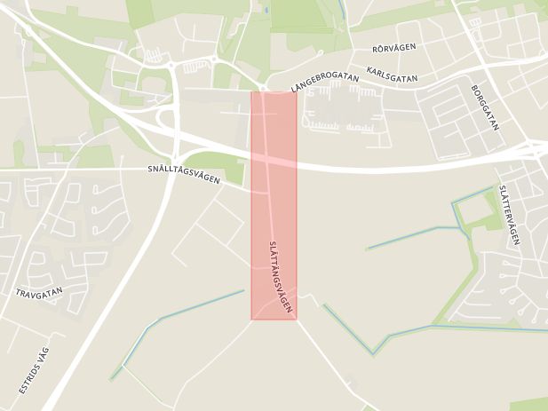 Karta som med röd fyrkant ramar in Härlöv, Slättängsvägen, Kristianstad, Skåne län