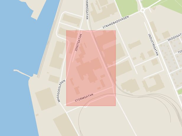 Karta som med röd fyrkant ramar in Stormgatan, Helsingborg, Skåne län