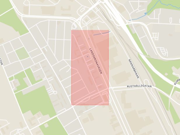 Karta som med röd fyrkant ramar in Brunnbäcksgatan, Helsingborg, Skåne län