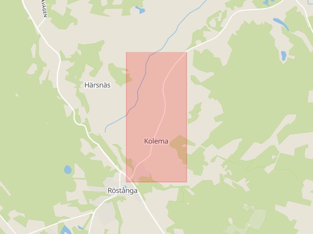 Karta som med röd fyrkant ramar in Kolemavägen, Röstånga, Svalöv, Skåne län