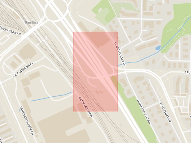 Karta som med röd fyrkant ramar in Ramlösa Stationsväg, Helsingborg, Skåne län