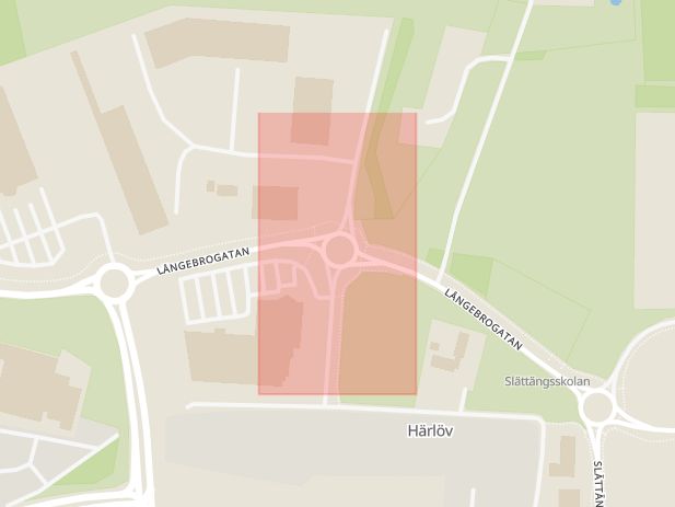 Karta som med röd fyrkant ramar in Trafikplats Härlöv, Kristianstad, Skåne län