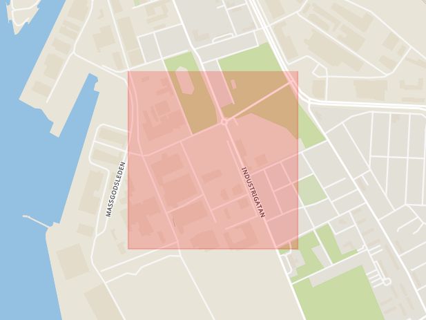 Karta som med röd fyrkant ramar in Strandbadsvägen, Helsingborg, Skåne län