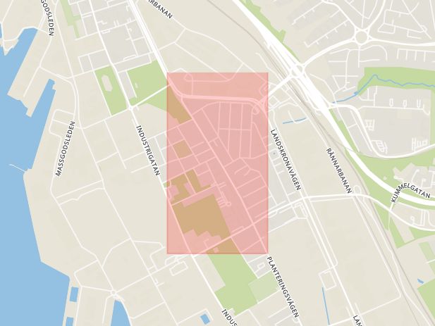 Karta som med röd fyrkant ramar in Miatorp, Planteringsvägen, Helsingborg, Skåne län